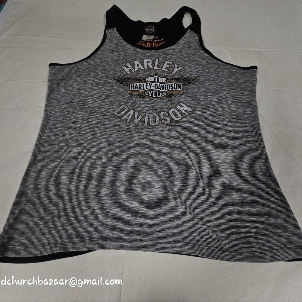 Harley-Davidson Women's Tank Top Gray Black Striped XXL Logo Racerback